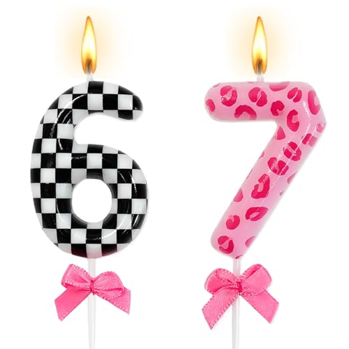 6 7 Birthday Candles - Pink Bow Cake Topper for 7th Birthday