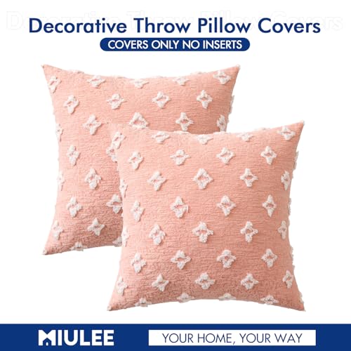 MIULEE 18x18 Inch Pink Throw Pillow Covers, Set of 2 Rhombic Jacquard