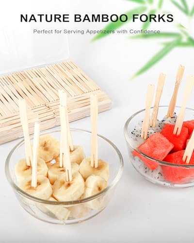 CREASOL 200PCS Bamboo Forks - Eco-Friendly Disposable Mini Forks for Parties & Catering