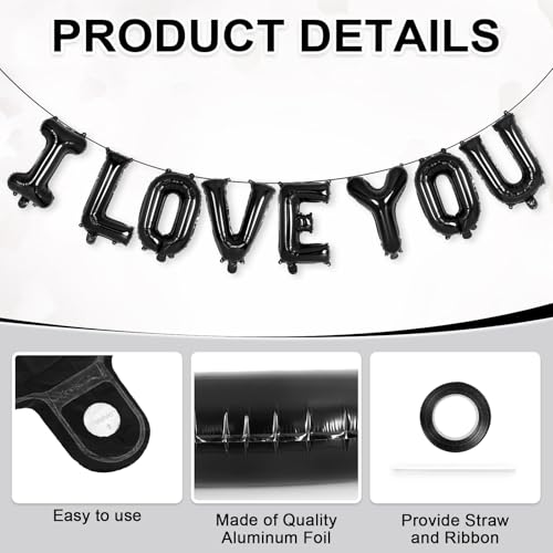 16 Inch I Love You Letter Balloons & Black Heart Balloons Set