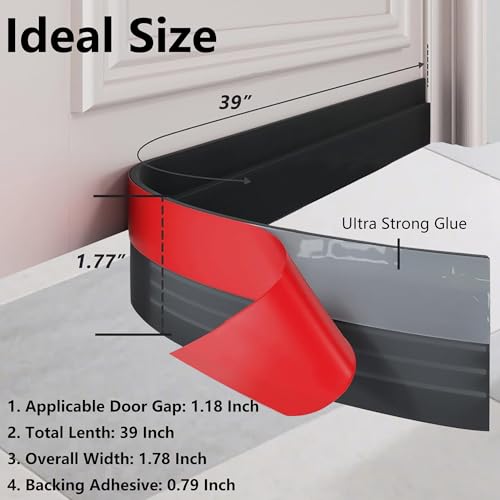 DOHUG 39-Inch Adhesive Door Draft Stopper - Weatherproof Door Sweep (Black)