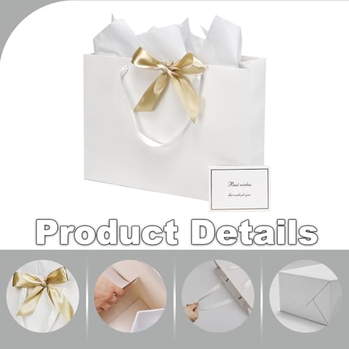 Papertide Large Gift Bag Set with Tissue Paper & Ribbon - 13x5x10 Inch
