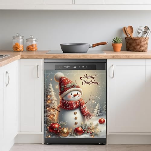 Cute Snowman Refrigerator Magnet Cover - Christmas Kitchen Decor 23x26 Inch