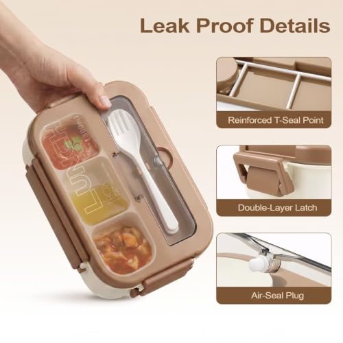 DEERLEAP Bento Box Lunch Container - 4 Compartment, 1300ml, BPA-Free, with Sauce Tray & Utensils