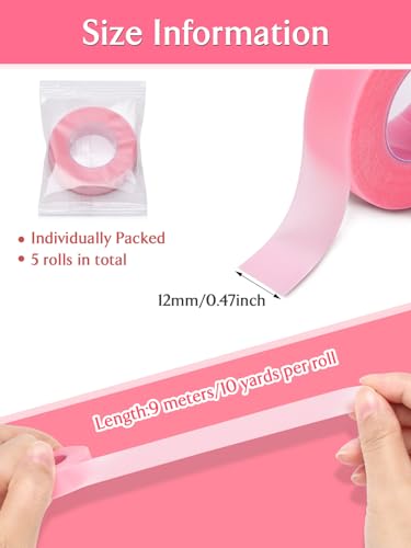 TEOYALL 5 Rolls PE Eyelash Extension Tape, Breathable Pink Micropore Lash Tape