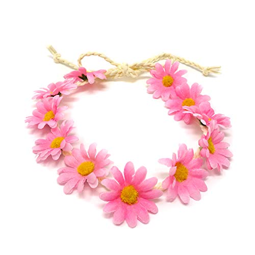 Honbay 2PCS Floral Daisy Flower Crown Hair Wreath Headband Pink and Blue