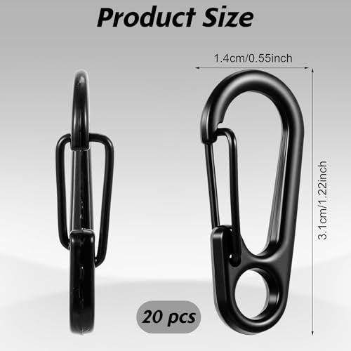 20 Pcs Mini Carabiner Clip, 1.2 Inch Tiny Spring Snap Hook Keychains, Black Mini Carabiner for Outdoor Hiking Fishing Camping Backpack Accessories