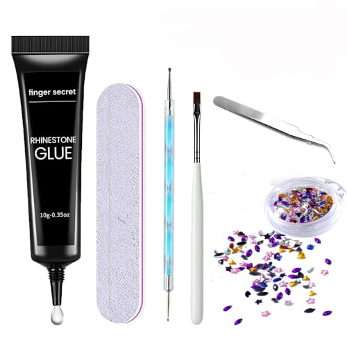 BEVINAS Rhinestone Glue Gel Kit for Nail Art Gems and Charms with Tools