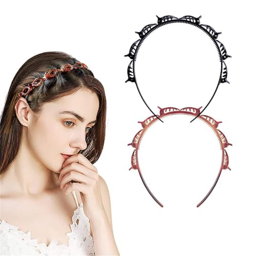 Double Layer Twist Headband with Clips for Braided Hairstyles (2 Pack)