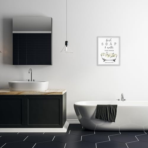 Stupell Industries Fresh Soap And Water Bath Tub Bathroom Design Framed Giclee Art Design By Artist Lettered and Lined