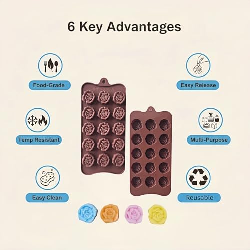 Rose Silicone Molds 2-Pack for Chocolates & Treats - Food Grade