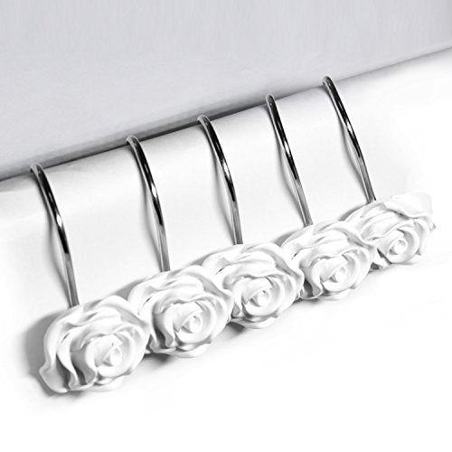 BEAVO White Rose Shower Curtain Hooks - Set of 12 Rustproof Rings
