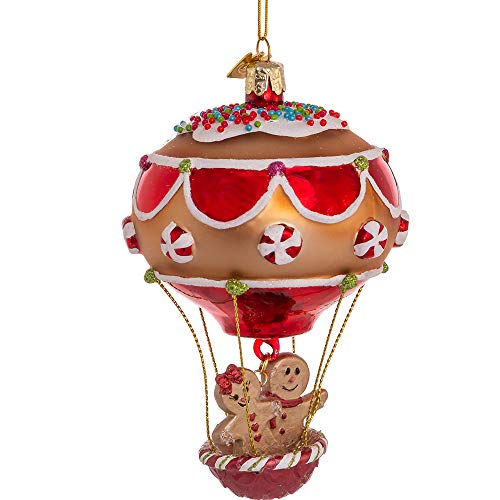 Kurt S. Adler Noble Gems? Glass Ornament (4.75" Gingerbread Man in Hot Air Balloon NBX0031)
