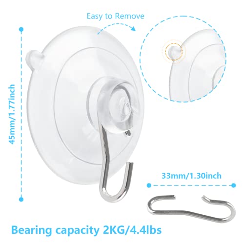 A-1.77 Inch 12Pcs Clear Suction Cup Hooks Heavy Duty Wall Mounts for Bathroom & Kitchen