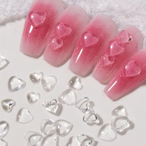 Clear Heart Nail Art Charms - 250pcs 3D Mixed Size Resin Rhinestones