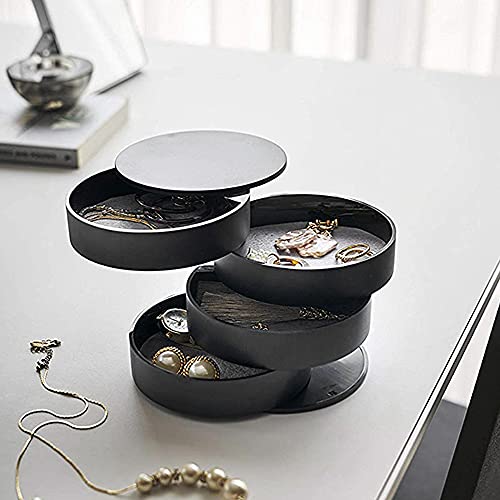 Black 4-Layer Rotating Jewelry Organizer Box for Women Travel Storage