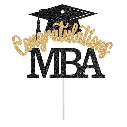 MBA Graduation Cake Topper - Black and Gold Glitter Decoration