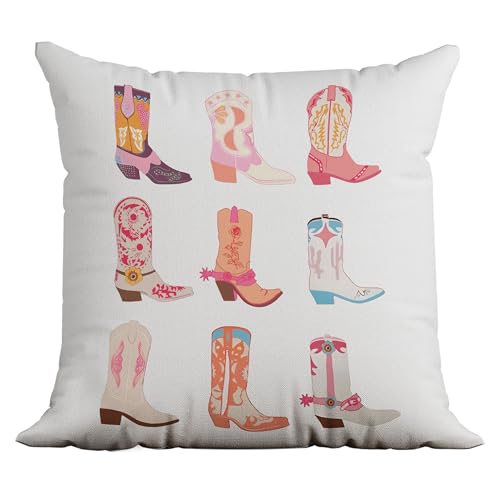 Cowgirl Boot Pillow Cover 18x18, Western Flannel Throw Pillow Case - 02