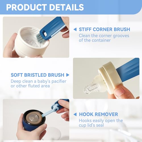 Nodirz 3-in-1 Cup Lid Gap Cleaning Brush Set - Black, Blue & Green