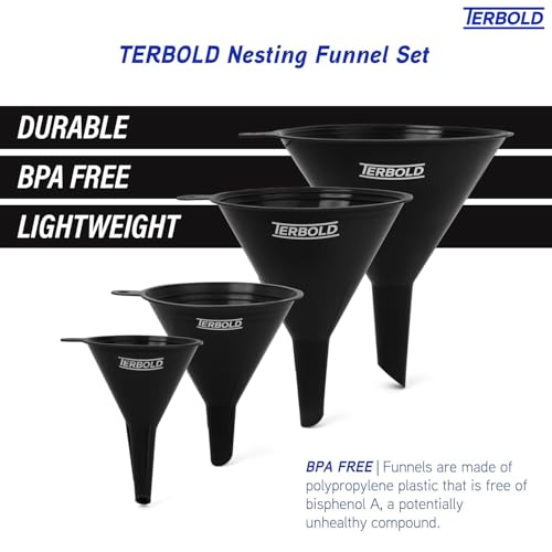Terbold 4-Piece Black Funnel Nesting Set - Kitchen & Utility Use