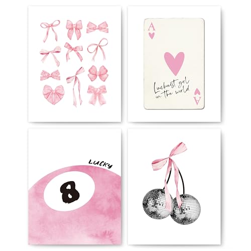 Pink Coquette Wall Art Prints Set of 4 - 8x10 Unframed Decor
