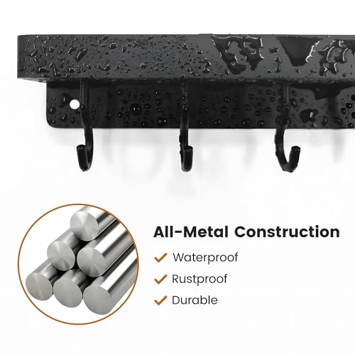 niffgaff Black Key Holder Wall Mount - Stainless Steel Hooks Rack with Shelf
