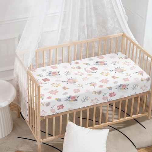 Floral Baby Crib Sheet - Soft Pink Flowers, Fitted for Standard Mattresses 52x28x8 in