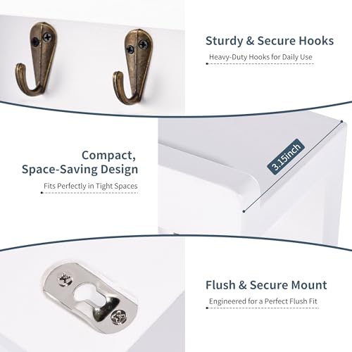Gulex White Rustic Wooden Key Holder Wall Mount with 4 Hooks — Organize Keys & Mail