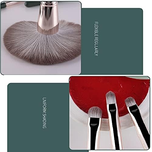 14-Piece Professional Makeup Brush Set with Wooden Handles and Rayon Bristles - Green