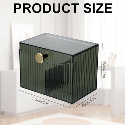 Double Compartment Qtip Holder with Lid - Green Bathroom Organizer