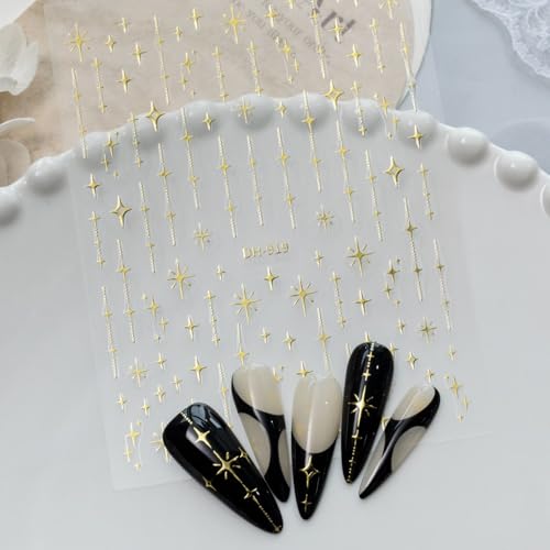 Star Nail Stickers 5 Sheets Holographic Gold Silver Black White Decals