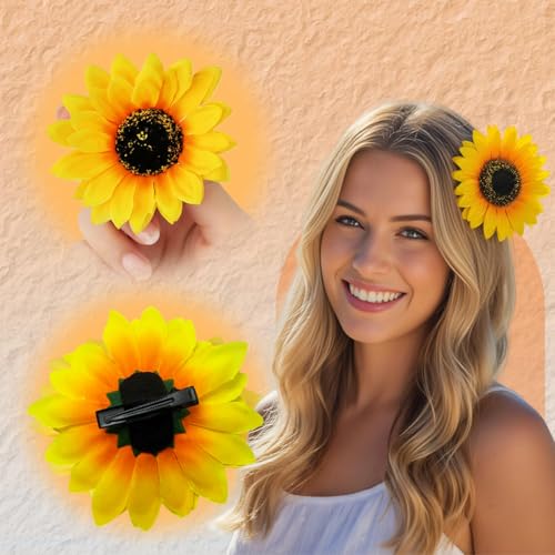 Vipolish 6-Pack Sunflower Hair Clips, 3.93-Inch Yellow Floral Barrettes