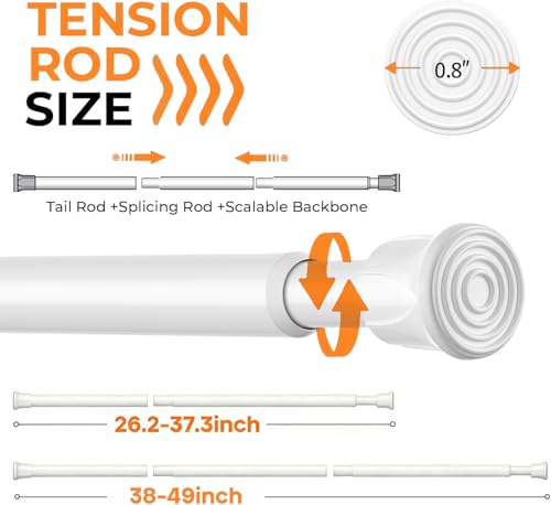 Adjustable White Tension Curtain Rod 28-48 Inch - No Drill