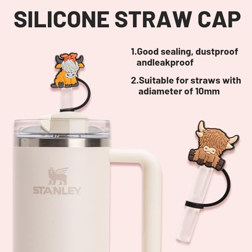 Highland Cow Silicone Straw Covers for 10mm Stanley Cup Straws - 6pcs