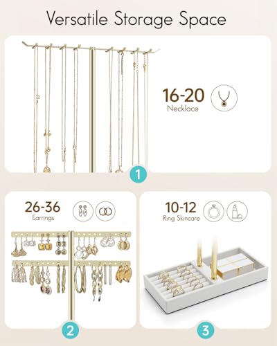 VLANDO 2-Tier Jewelry Organizer Stand - Leather & Gold Display for Necklaces, Earrings, Bracelets, and Rings