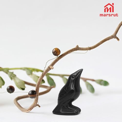 Natural Black Obsidian Raven Statue, 2-Inch Hand-Carved Crow Figurine