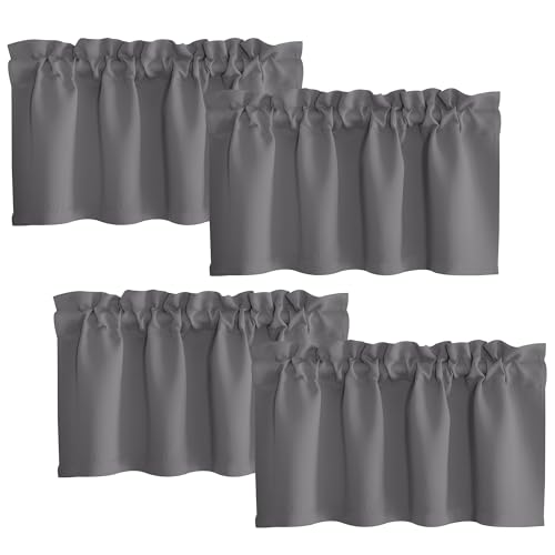 NICETOWN Grey Valance Curtains 16 inches Long Blackout Toppers Valance Living Room Kitchen Short Small Mini Little Window Curtain, 4 Panels, Rod Pocket, 42" Wide