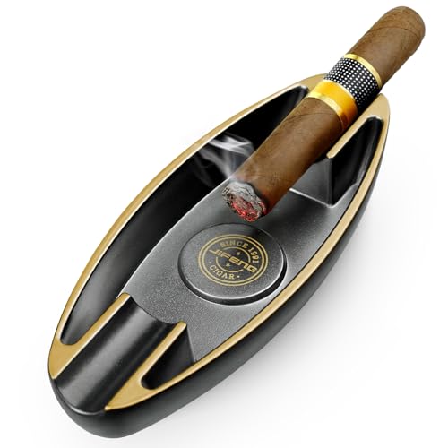 CIGARFEAST Portable Cigar Ashtray - Black, Windproof Boat Design for Outdoors