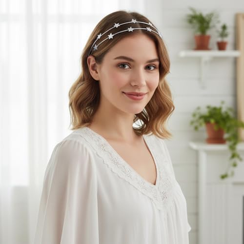 LIQWEI 2-Piece Gold and Silver Star Headband Set Metal Hair Accessories