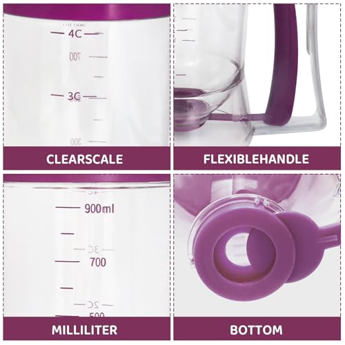 MIWOGA Pancake Batter Dispenser, 900ml Measuring Cup for Baking - Purple