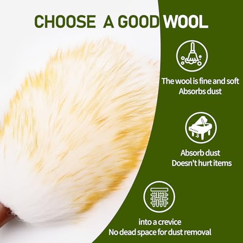 Natural Lambswool Duster 16-Inch Handheld with Wooden Handle (2-Pack)