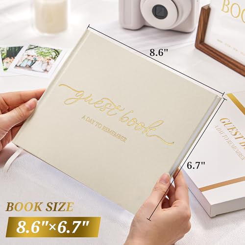 JARLINK Wedding Guest Book - Beige Linen Photo Sign-in Keepsake