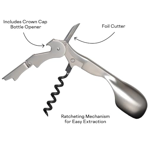 Corkcicle Wine Key - Bartender Multi Tool With Corkscrew, Bottle Opener & Foil Cutter - Ratcheting Mechanism - Curved Handle - Professional Grade Bartending Tool - For Kitchen - Stainless Steel