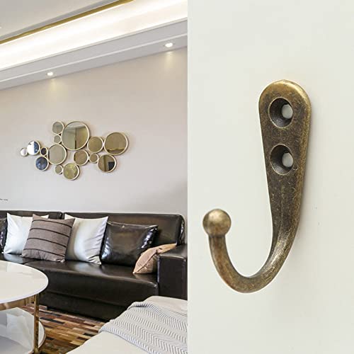 Lansonee 4 PCS Wall Mounted Coat Hooks Retro Copper Metal Robe Hooks