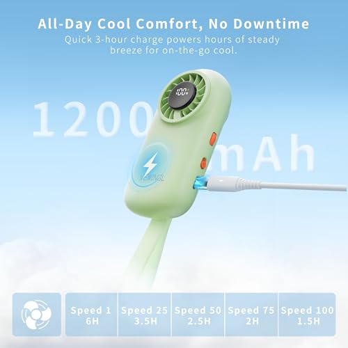 VEWINGL Mini Handheld Fan, USB-C Rechargeable with 100 Speeds - Green