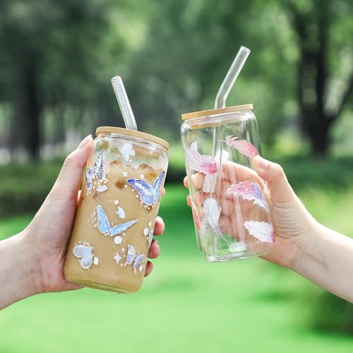 NETANY 16 oz Glass Cup with Bamboo Lid and Glass Straw - Single Pack