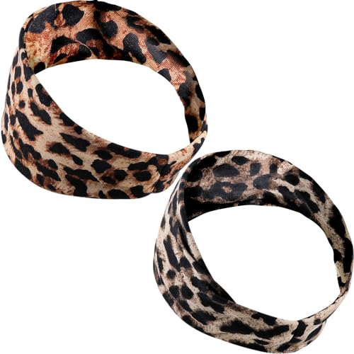 Leopard Headband for Women 2 Pcs Elastic Animal Print Hair Bands