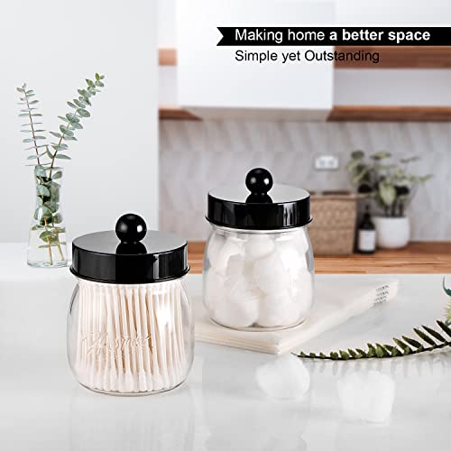 SheeChung Acrylic Mason Jar Qtip Holder Set - 2 Pack Black Apothecary Jars for Bathroom Storage