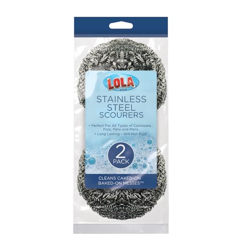 Stainless Steel Wool Scouring Pads 2-Pack for Heavy Duty Kitchen Cleaning