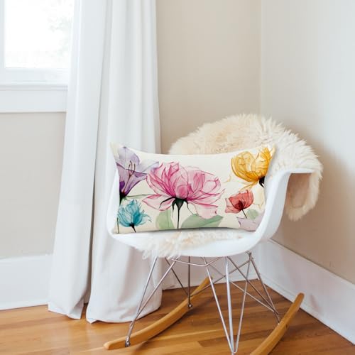 Spring Floral Lumbar Pillow Cover 12x20 Inch for Sofa & Patio